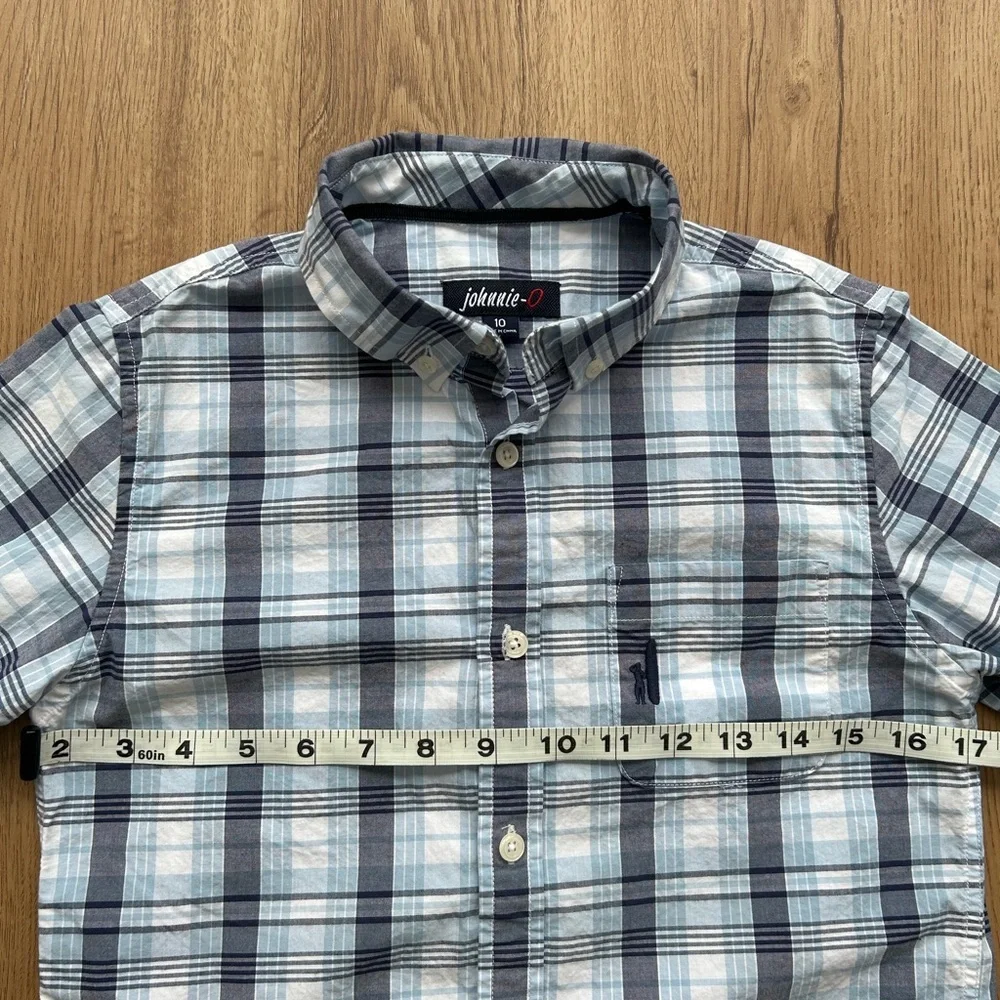 Boys Johnnie-O Gray and Blue Checkered Button Down Shirt Size 10